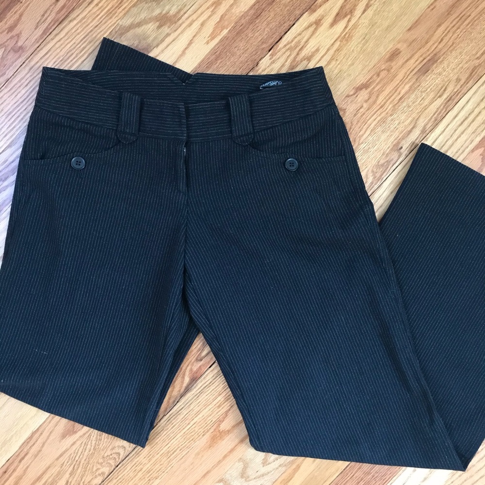 Topshop wide leg black wool pinstripe pants